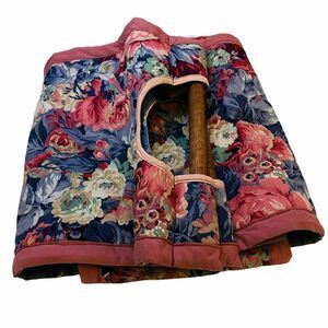 #4153 Casserole carrier dusty pink wood handles 36 in 11.75 in floral pattern